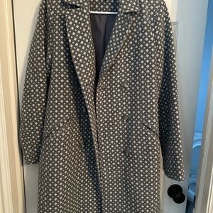 Gray and white pea coat